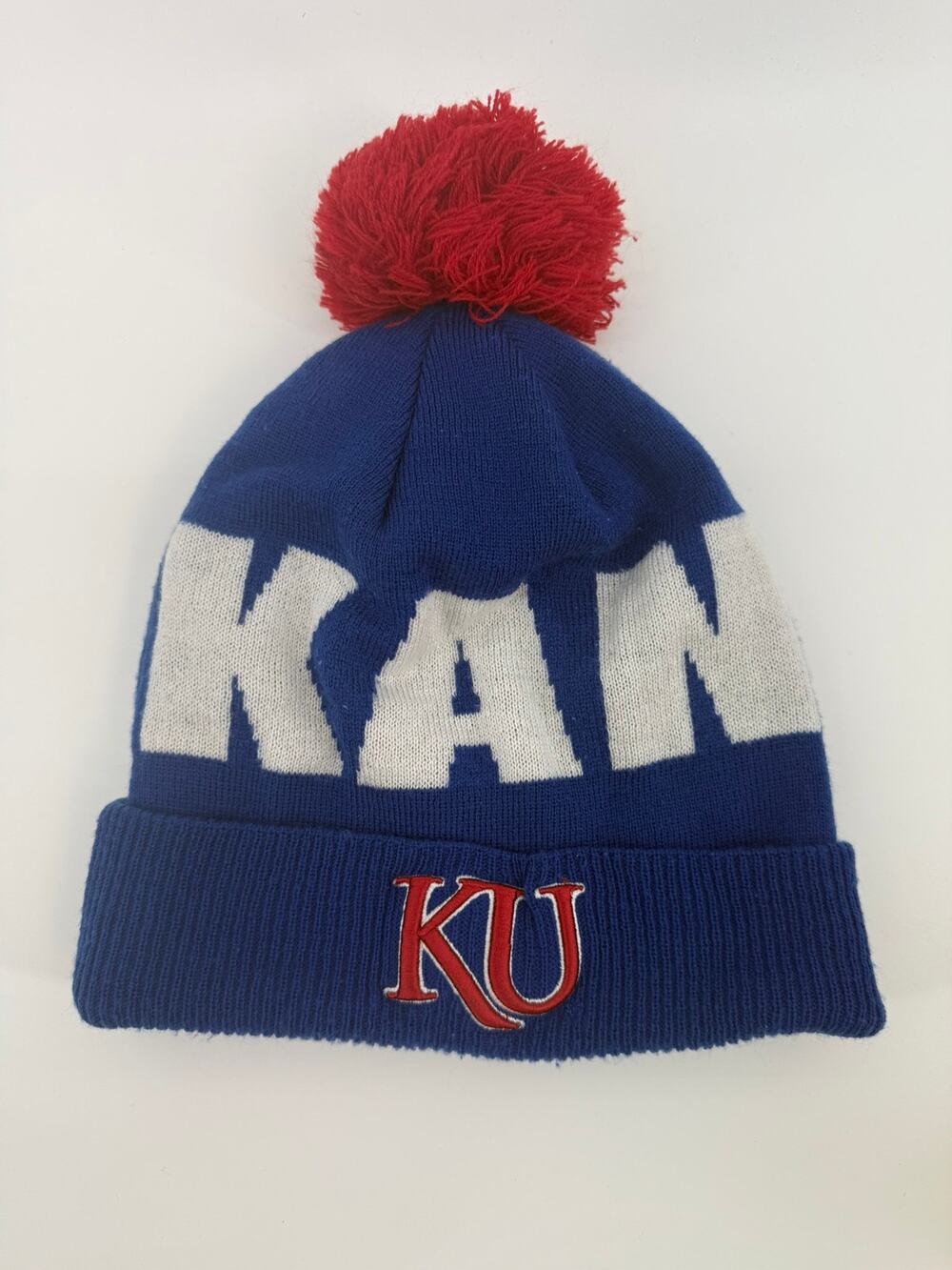 Adidas Kansas Jayhawks Knit Pom Pom Beanie Blue NCAA College Basketball Hat